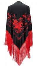 Flamenco Shawl black red with red fringes Large