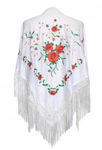 Flamenco Shawl white with red roses