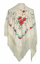 Flamenco Shawl off white with roses