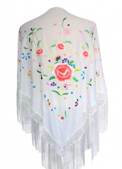 Flamenco Shawl white with flowers