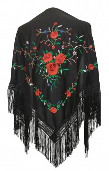Flamenco Shawl black red roses