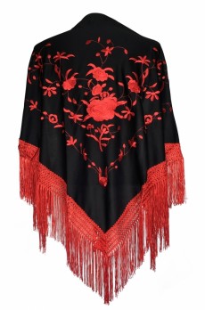 Flamenco shawl black red red fringes