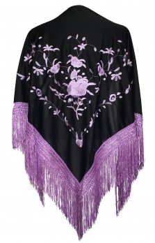 Flamenco Shawl black purple flowers