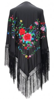 Flamenco Shawl black colored flowers Large