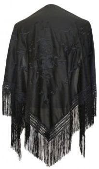 Flamenco Shawl black with black flowers Large