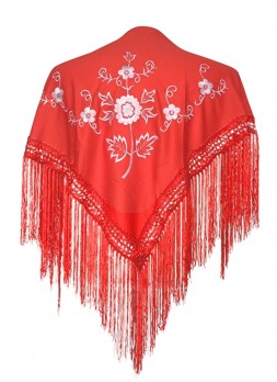 Flamenco Shawl red white flowers Small