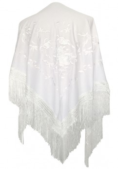 Flamenco Shawl white with white flowers Large