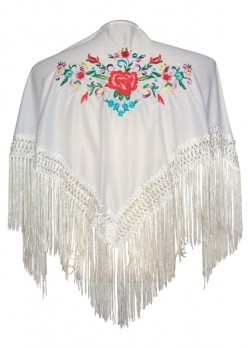Flamenco Shawl white with flowers Small