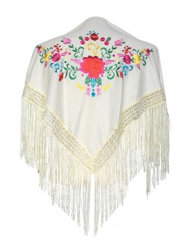 Flamenco Shawl off white with flowers Small