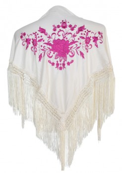 Flamenco Shawl off white pink Small