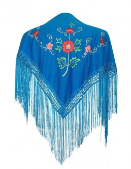 Flamenco Shawl blue with flowers Small