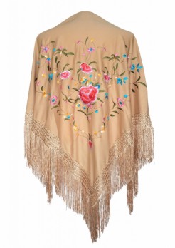 Flamenco Shawl beige with flowers